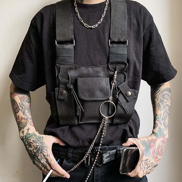 

street style military chest rig bag for men black hip hop functional waist packs adjustable vest waistcoat fashion chest bags