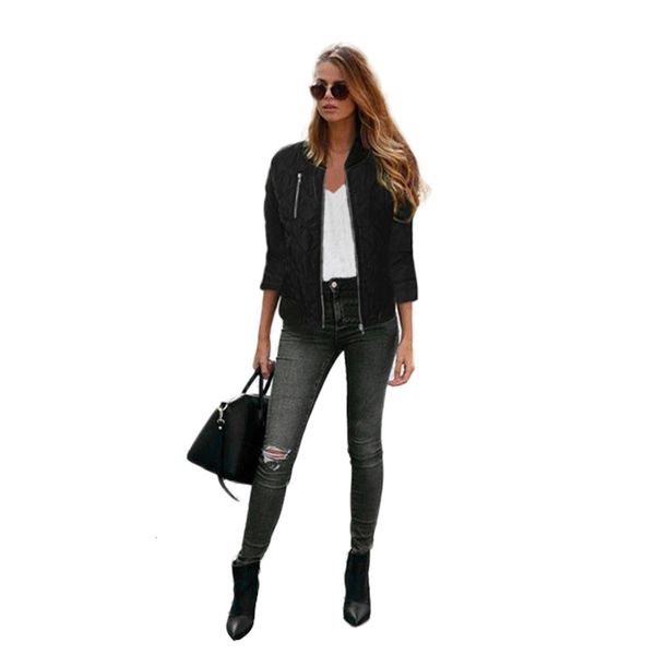 

wholesale- women fashion winter autumn warm quilted jacket color block padded bomber jacket cardigan coat pilots outerwear plus size, Black;brown