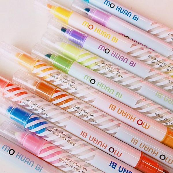 

12pcs creative new high capacity 12colors erasable highlighter hand account marker pen drawing pen marcador child gift office h wmtqps, Black;red