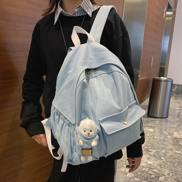 

backpack hocodo women fashion denim blue canvas female school bags for teenage girls cute rucksack student shoulder bag1