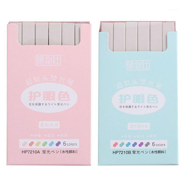 

highlighters 6pcs super soft highlighter marker pens set water based ink morandi pastel color dxab1, Black;red