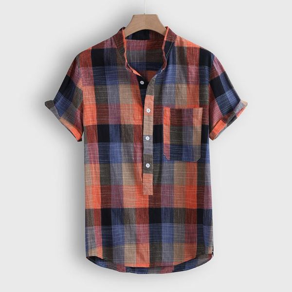 

men's summer hawaiian shirt blouse 2021 casual button plaid print short sleeve shirt beach blouses camisas masculina, White;black