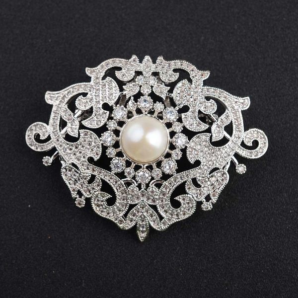 

40x50mm with 10mm white pearl cz pave brooch 201009, Gray