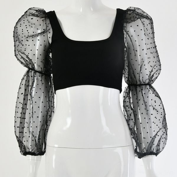 

selling fashion coatnew collar mesh stitching bubble long pocketed selling fashion coatnew collar mesh stitching bubble sleeve l, White