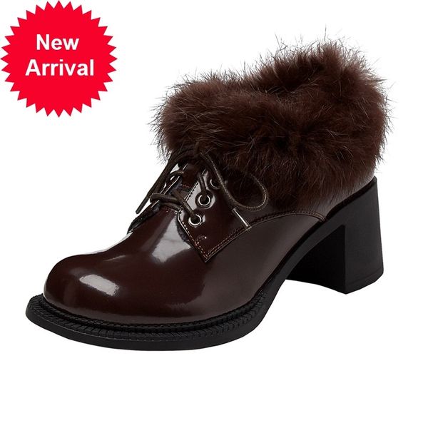 

2021 elegant beanstalk toe artisanal genuine leather thick high heels party woman's shoes size euro 34-49 zn0a, Black