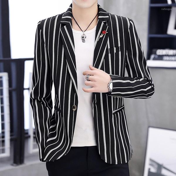 

blazer for men korean version of the trend slim suit stripe small blazer men suit jacket1, White;black