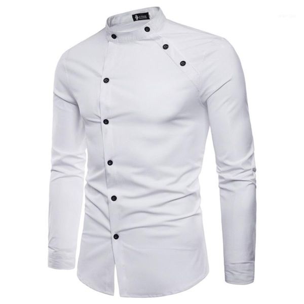 

men shirt 2020 fall new shirts fashion cutting double threshold style comfortable casual stand collar men's shirt 1, White;black