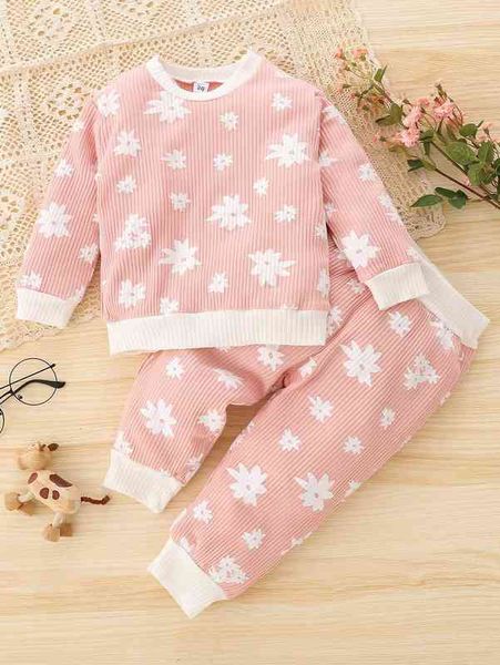 

baby floral print ribbed sweatshirt & sweatpants she, Blue