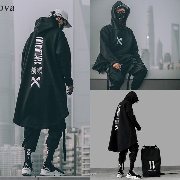 

hip japanese hop sweatshirt mens cloak oversize hoodies gothic long outwear streetwear coat harajuku style male michalkova, Black