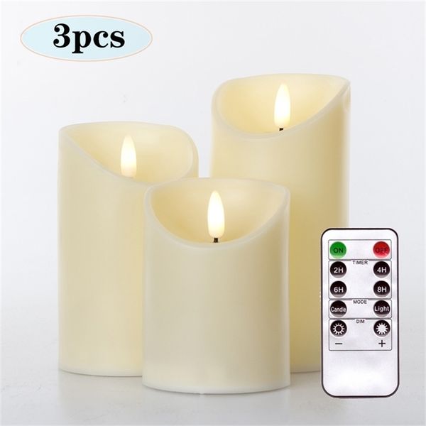 3 Pz/set Telecomando LED Candele Senza Fiamma Batteria Realistico 3D Fiamma Dinamica Luci di Candela Led Tè Decorazione Della Casa 211222