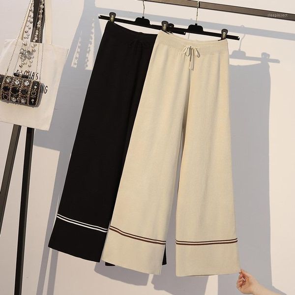 

plus size women's 2020 autumn and winter wear new high-waisted slim straight loose fit casual wide-leg pants hk1961, Black;white