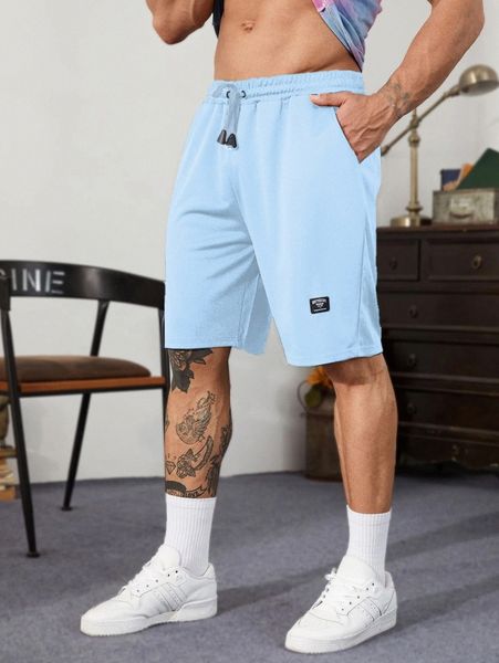 

men letter graphic drawstring track shorts v18c#, Black