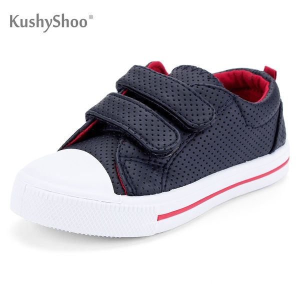 

kushyshoo toddler sneakers for boys and girls cartoon dual hook and loops sneakers baby canvas shoes 1006, Black;red