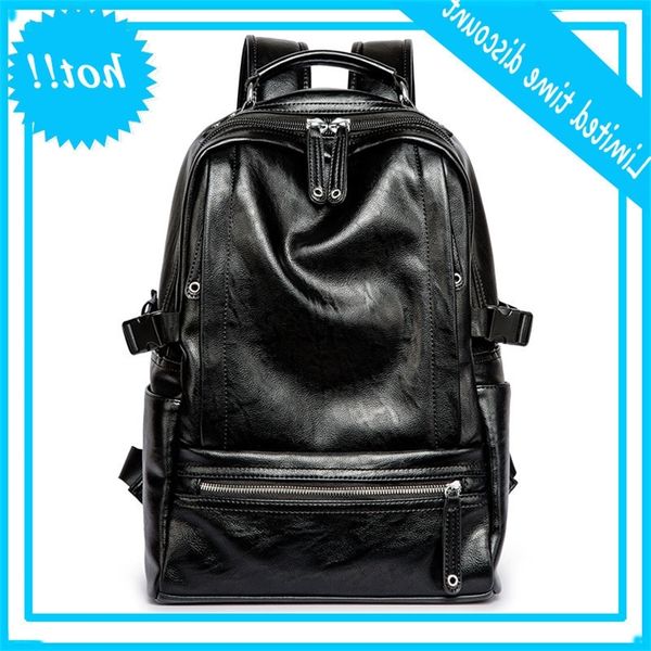 

new korean pu leather large capacity fashion men's and women's leisure bag student schoolbag backpack