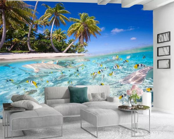 

3d обои scenery в стены стикеры красивая рыба под море цифровой печати hd декоративные красивые 3d обои