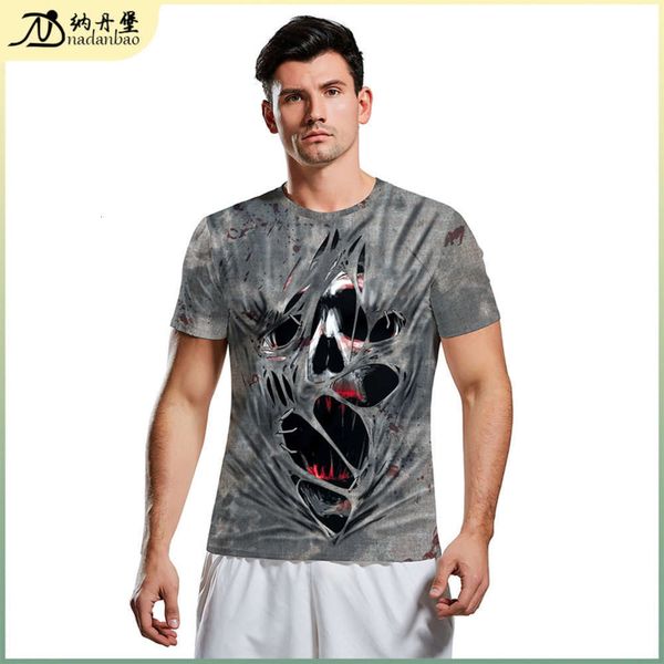 

halloween new products popular men's 2020 short sve 3d horror skull digital printed t-shirt, Black