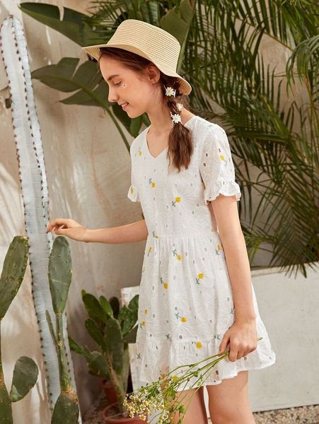 

teen girls ruffle trim floral schiffy dress she, Red;yellow