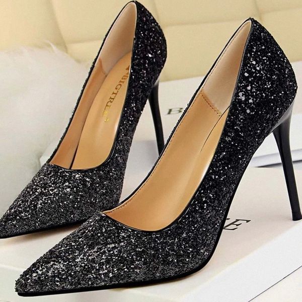

women pumps new shoes pointed toe fashion high heels elegant office beautiful ladies shoes flashing sequins pumps thin heel #yb9p