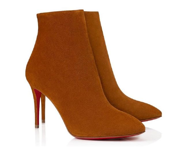 

new arrival ladies winter luxury paris womens red bottom boot ankle shoes sokate booty 100mm fashion women suede leather high heels, Black