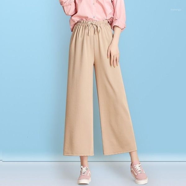 

solid summer color high waist casual ankle-length pants women wide-leg pants elegant office ladies trousers pantalones mujer1, Black;white