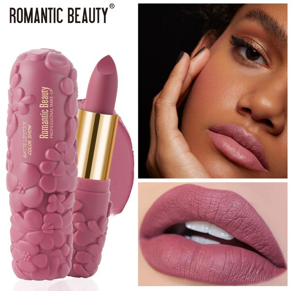 Rossetto opaco di bellezza romantica Cosmetici per labbra tinta a lunga durata 3,8 g Rossetto floreale 6 colori