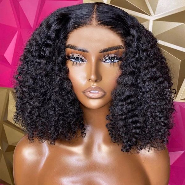 

short curly lace front wigs 13x4 brazilian water wave human hair pixie cut transparent wig for black women, Black;brown