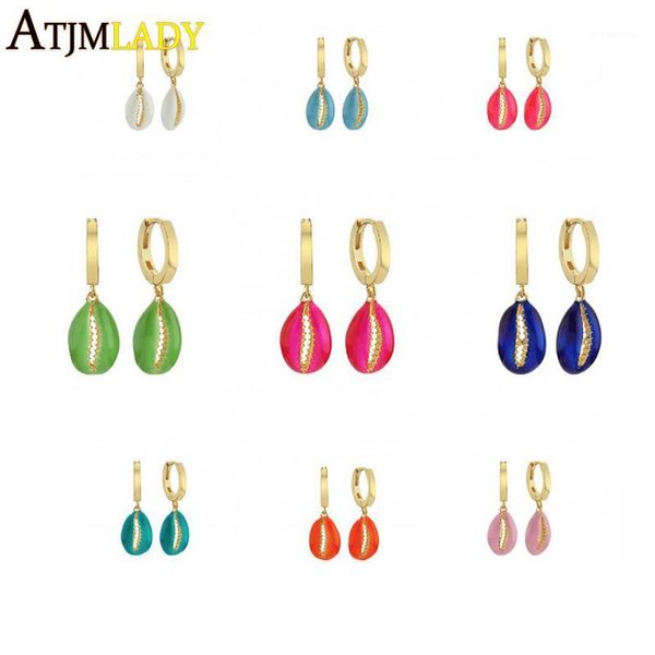 

fashion gorgeous 2020 summer beach new arrived women sea shell charm dangle drop earring gold filled enamel shell neon jewelry1, Silver