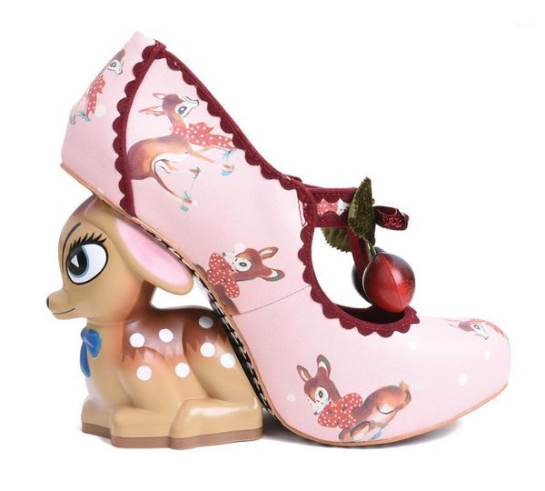 

beautiful and lovely christmas style fawn heel lace-up print high heel women's shoes1, Black