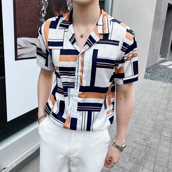 

summer british style short sleeve shirt men fashion 2020 stand collar slim fit mens casual shirts night club work shirt man, White;black