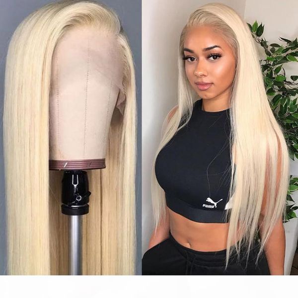 

unprocessed 613 blonde color silk straight transparent lace virgin remy human hair lace front wig for woman, Black;brown