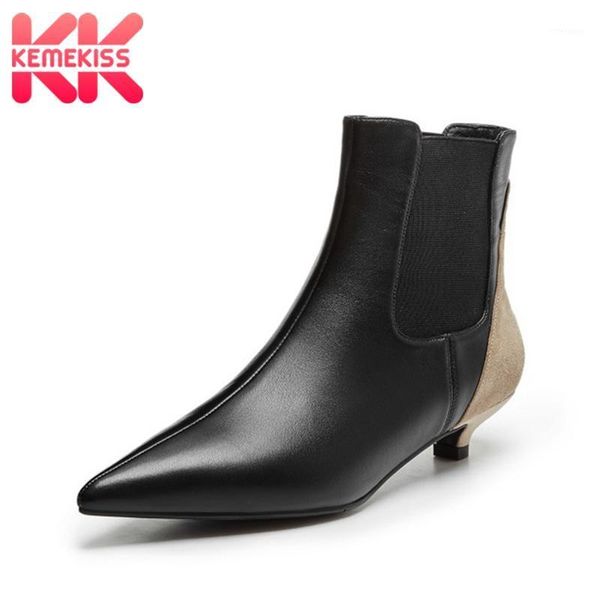 

boots kemekiss woman ankle genuine leather mixed color shoes fashion low heel short footwear size 34-391, Black