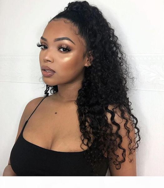 

afro deep curly ponytails extensions one piece mongolian clip in human hair extension ponytails natural color remy 140g, Black