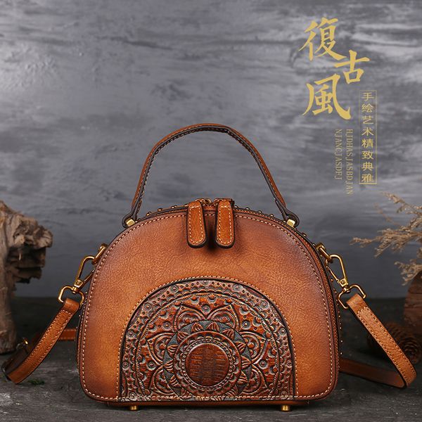 

2020 luxury women genuine leather handbags ladies retro elegant shoulder messenger bag cow leather handmade womans bags c0125