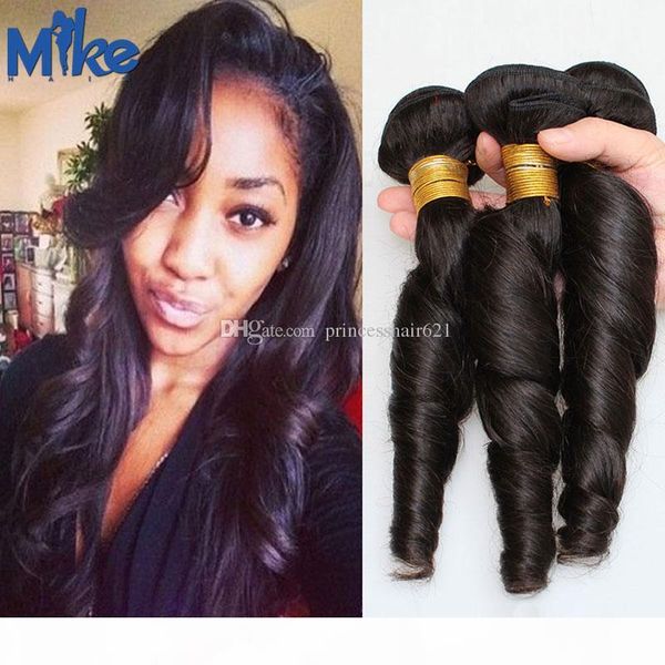

mikehair soft human hair weave 3 bundles spring curly hair extensions 12 14 16 18 20 22 24inches natural color brazilian hair bundles, Black