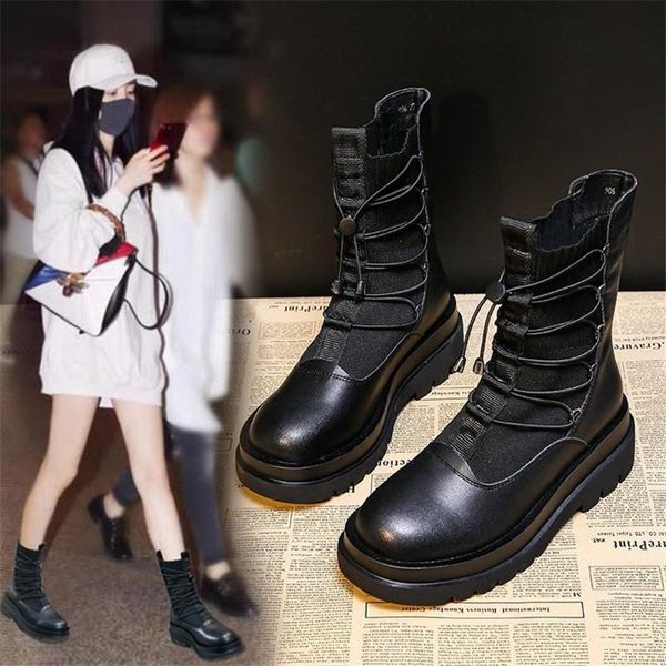 

boots 2021 comfortable rubber platform women round toe ankle for casual cross lace-up shoes woman, Black