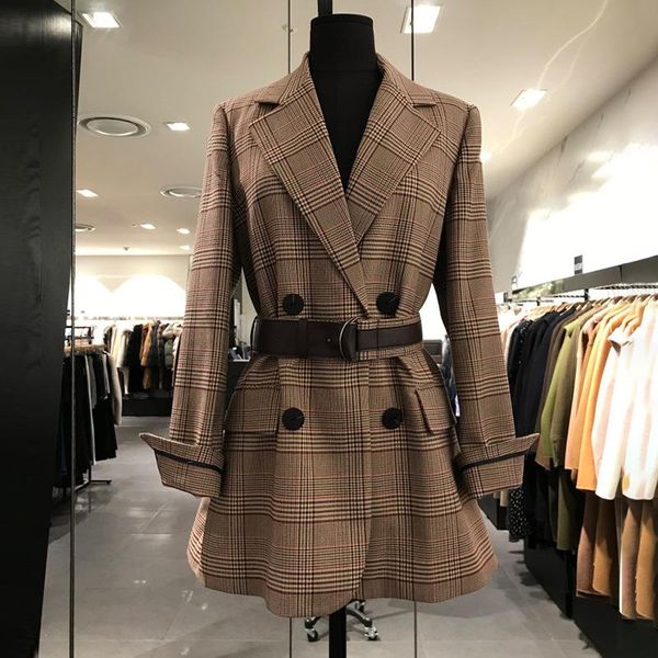 

women's suits & blazers plus size xl-5xl temperament office female suit jacket 2021 autumn and winter belt plaid ladies blazer, White;black