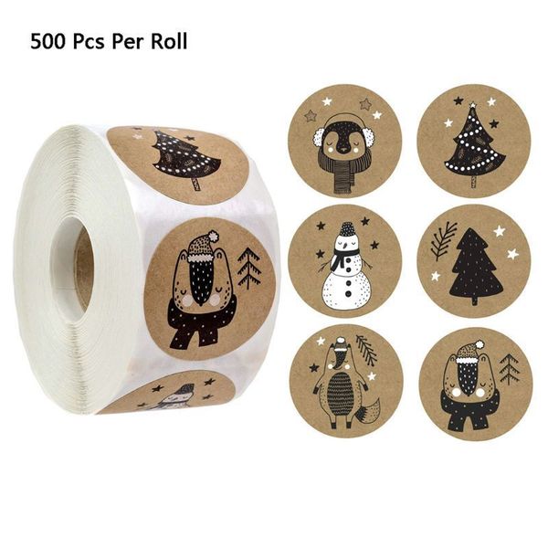 

new inch designs 1 roll(500pcs) christmas theme 6 seal labels stickers for diy gift baking package envelope stationery decoration 2