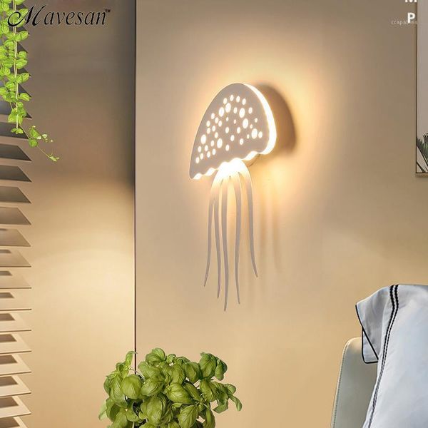 

white led wall lights jellyfish for bedside corridor living room storage room indoor home decorative sconce for 3-5 square meter1