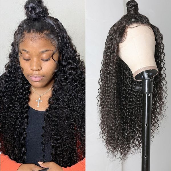 

13x4 lace frontal wig jerry curly brazilian remy human hair 8-26 inch 130% density wigs pre plucked, Black;brown