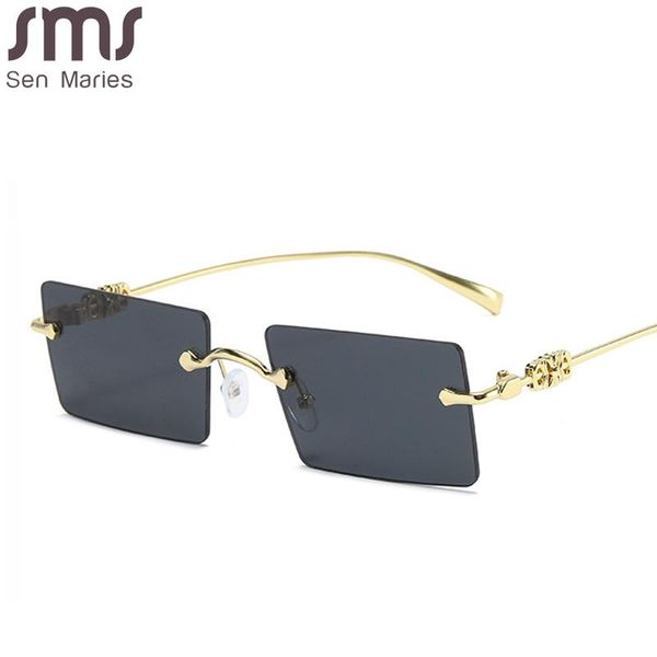 

2021 retro sunglasses women brand designer fashion rimless gradient sun glasses shades cutting lens ladies frameless eyeglasses, White;black