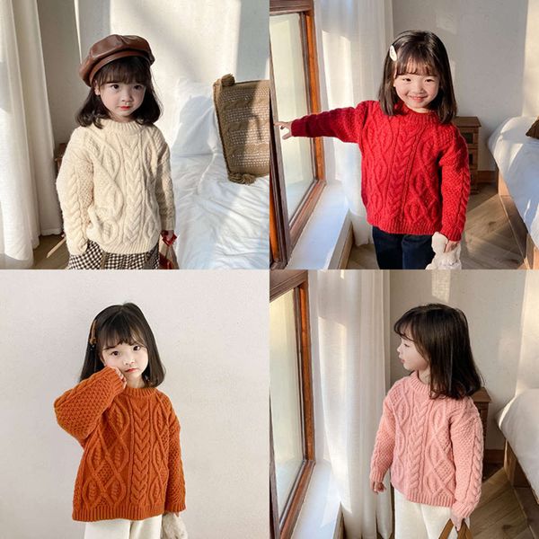 

cashmere amo beibei children's soft waxy korean twist sweater girls' knitted round neck pullover, Blue