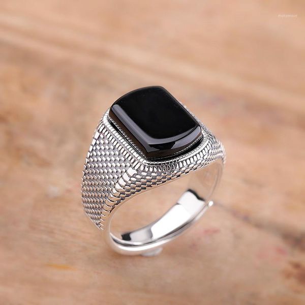 

cluster rings 925 silver jewelry sterling costume india black agate ring engagement clothing s925 men's jz0115781, Golden;silver
