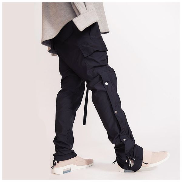 

2021 new american style fog season 6 main line button casual men's ribbon nylon pants high street quality overalls xa9j, Black