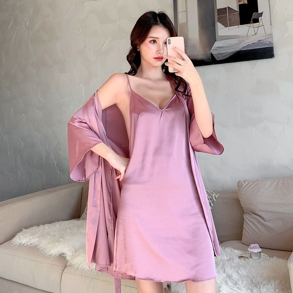 

satin robe gift intimate gown nightwear silky bridal female kimono lingerie bathrobe sleepwear nightgown casual wedding ticsp