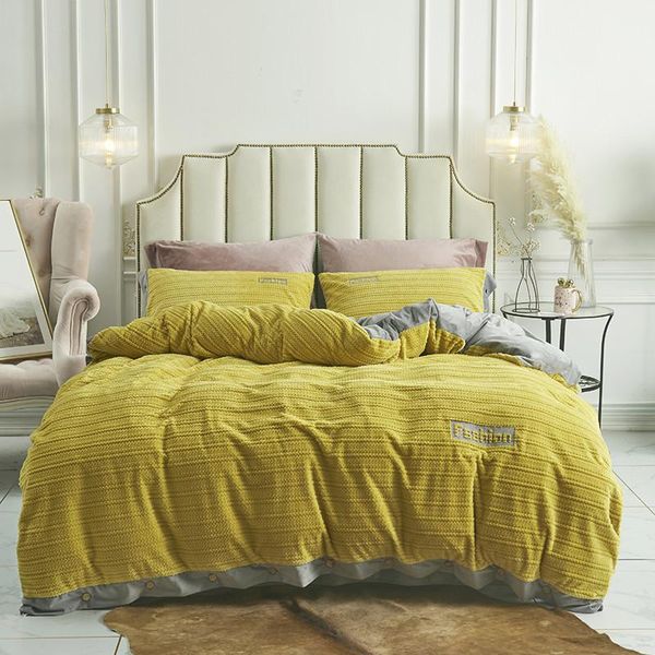 

brief style ab crystal velvet 4pcs duvet cover bed sheet pillowcases solid yellow grey dark grey pink purple  king