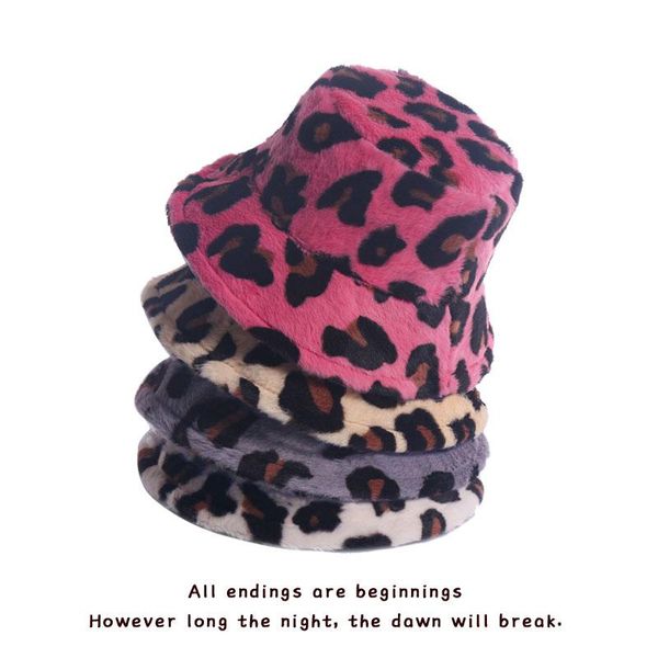 

2021 New Outdoor Multicolor Plush Bucket Hats for Women Winter Panama Fisherman Caps Gorra Women Hairy Leopard Dropshipping, Blue;gray
