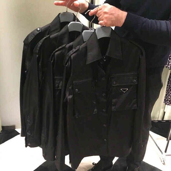 

21ss women and men jacket blouses classic fashion luxury jackets oversized customized nylon fabric multi-pocket triangle badge design, Black;brown