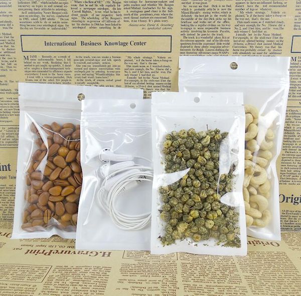 

gift wrap 100pcs transparent white plastic bag self seal zipper packaging pouch storage retail package with hang hole1