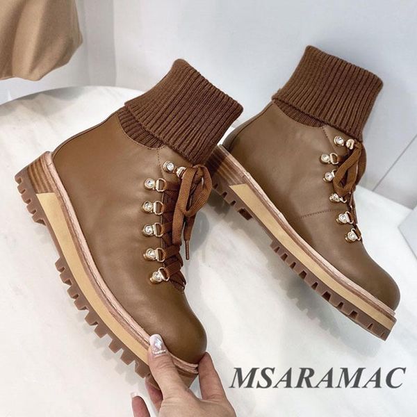 

boots fashion brown shiny crystal elastic flat ankle leather round toe wool lining short street ladies warm shoes, Black