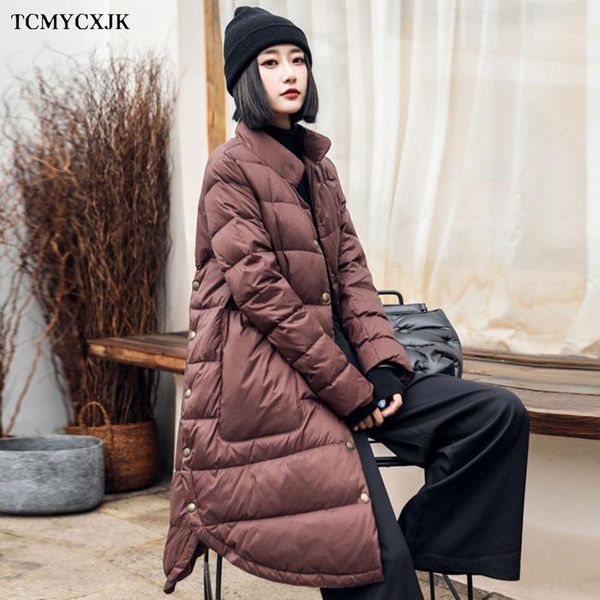 

2020 winter new ethnic embroidery down jacket womens mid-length chinese style loose slim over-the-knee thick warm parka jackets, Black